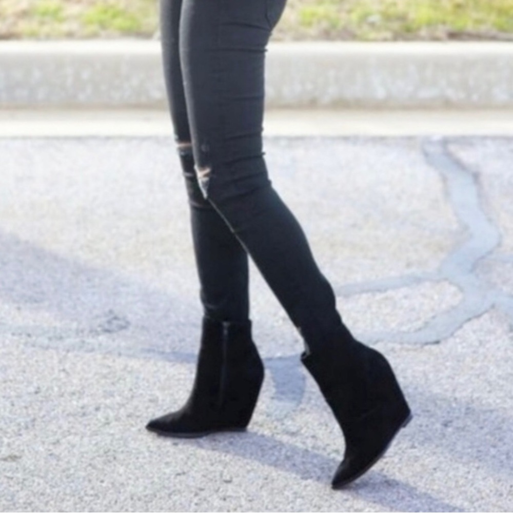 ⭐️ASH⭐️Jasmin Ankle Wedge Bootie Black Suede Women's Western Cowboy Boots Sz 7.5